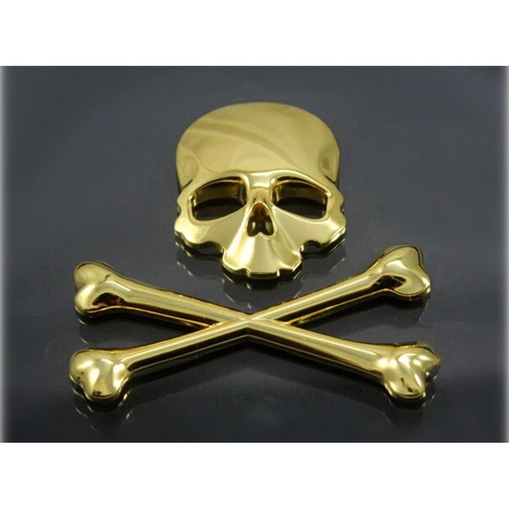 3D Metal‎ Skull and Crossbones Car Emblem Badge 3M Adhesive GOLD Decal